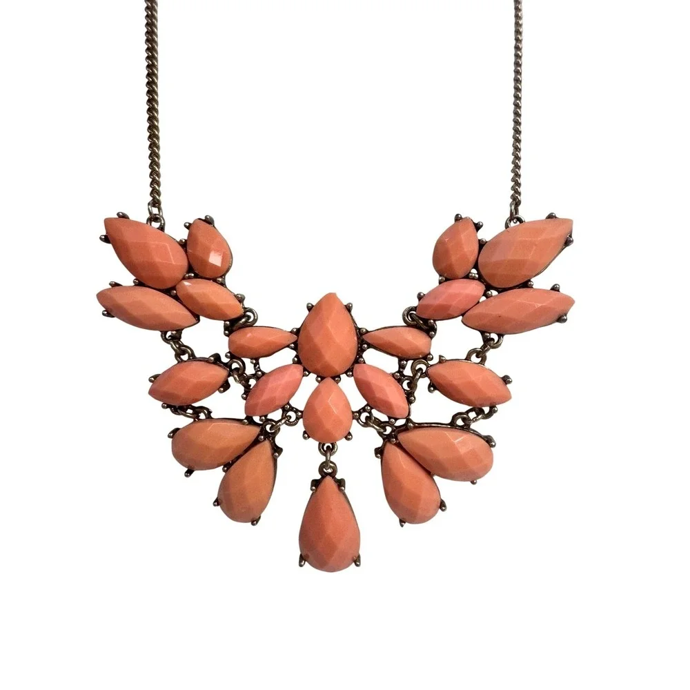 Chunky‎ Statement Necklace Coral Peach Bib Boho Festival Y2K Vintage Retro